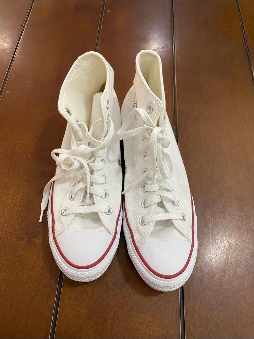 classic Converse white High-Top Sneakers with Red Trim